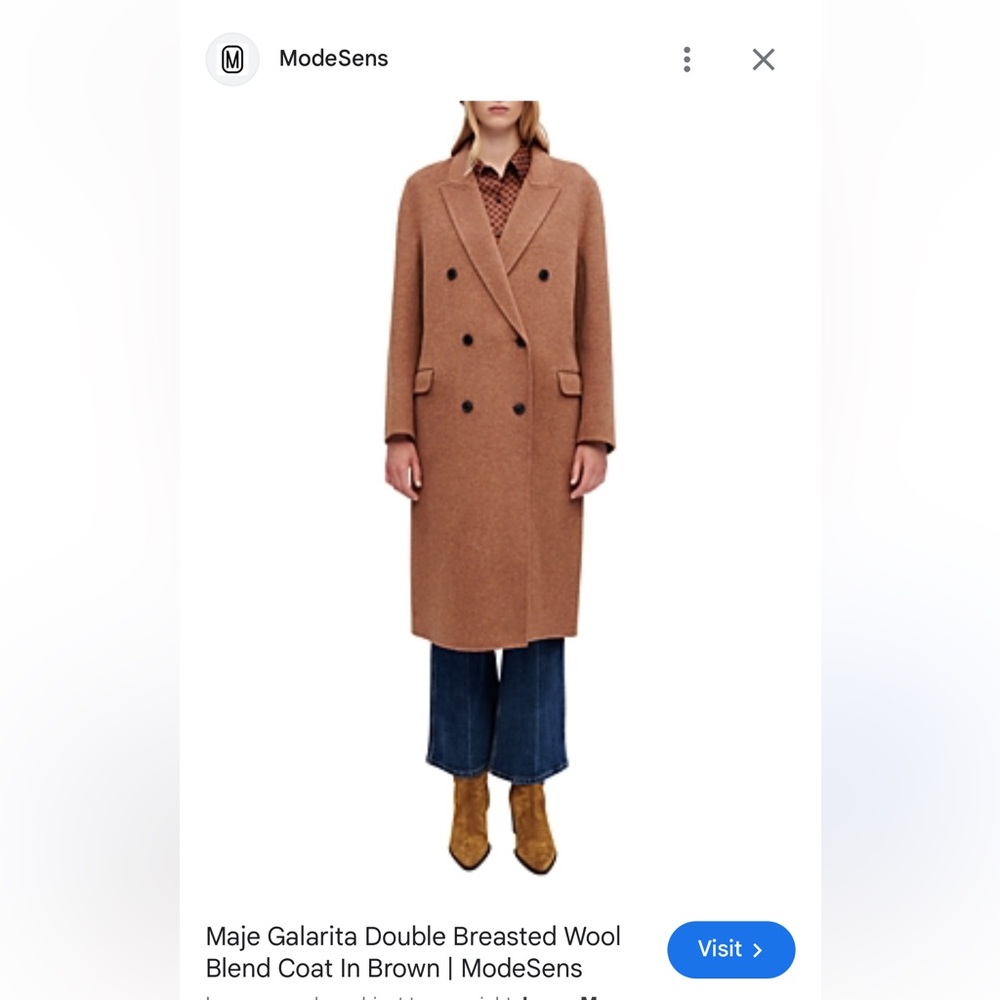 Maje Double-Breasted Camel Brown Wool Pea Coat